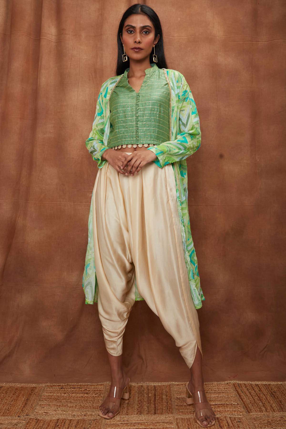 Buy Green Placement Cape With Dhoti Set for Women Online